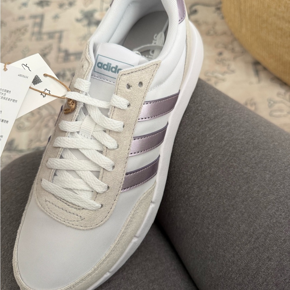 adidas White Sneakers with Lilac Metallic Stripes - Picture 3 of 6